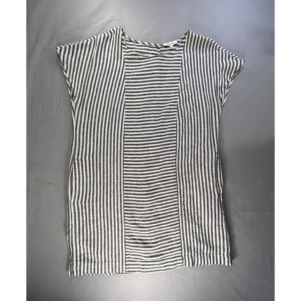 Madewell Striped Button-Back Dress made of a‎ linen blend Women's Medium